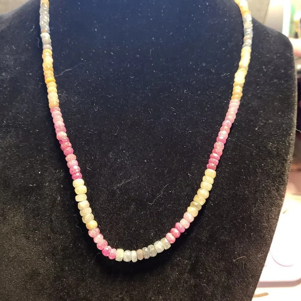 Multi Sapphire Beaded Sterling Silver Necklace
